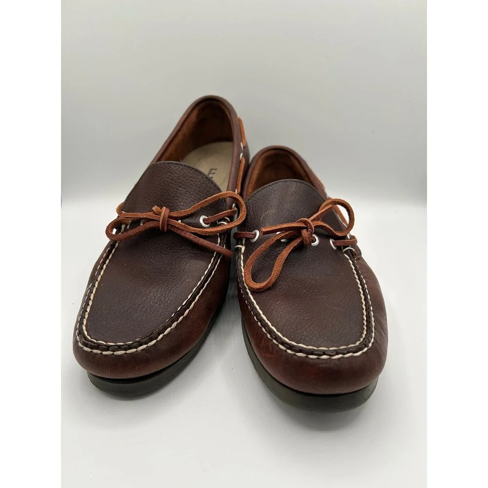LL Bean Men Handsewn Moccasins Dark Brown Leather Boat Shoes Sz 11.5 D 130448